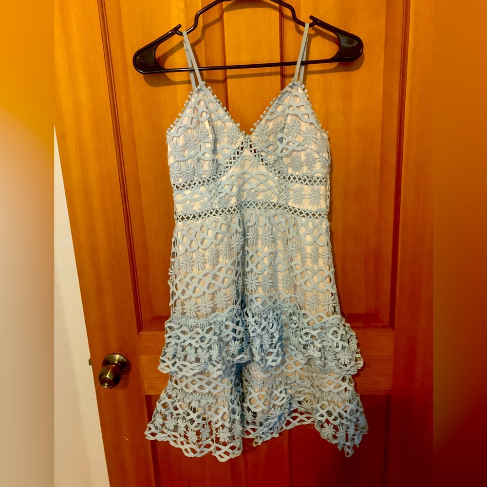 Baby Blue Lace Dress with white attached slip